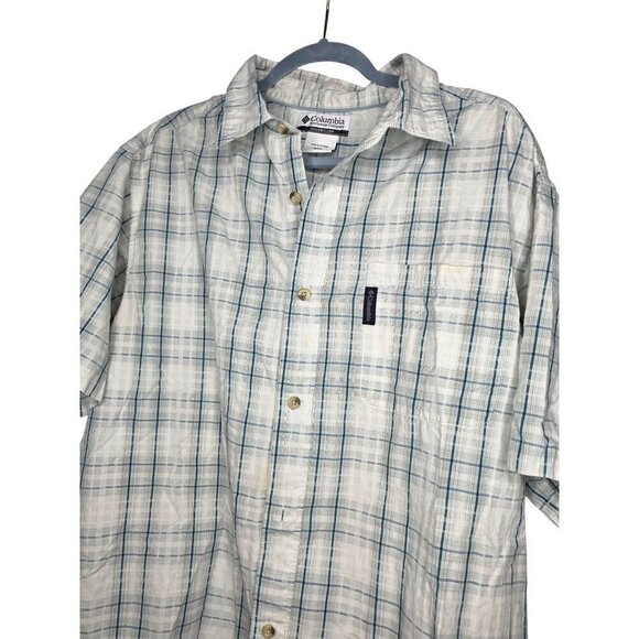 Columbia Mens XL White Blue Cotton Short Sleeve Button Fishing Hiking Shirt - Picture 11 of 16